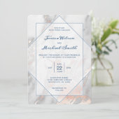 White marble Navy Blue Roos Gold Elegant Wedding Kaart (Staand voorkant)