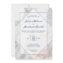 White marble Navy Blue Roos Gold Elegant Wedding