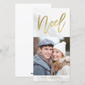 White Marble Noel | Vakantie fotokaart in goud Feestdagenkaart (Voorkant / Achterkant)