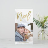 White Marble Noel | Vakantie fotokaart in goud Feestdagenkaart (Staand voorkant)