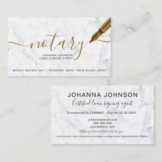 White Marble Notary lening chique gouden typografi Visitekaartje (Voorkant / Achterkant)