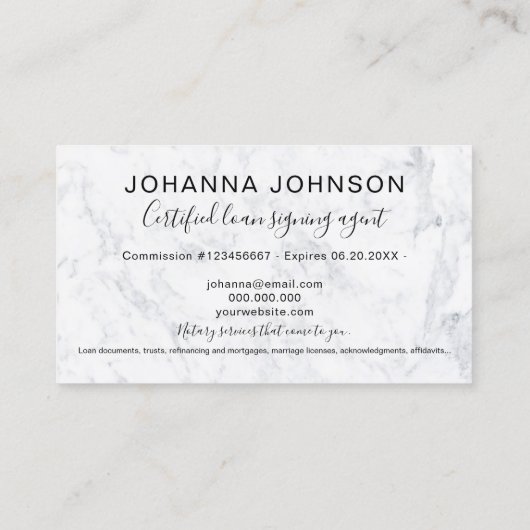 White Marble Notary lening chique gouden typografi Visitekaartje (Achterkant)