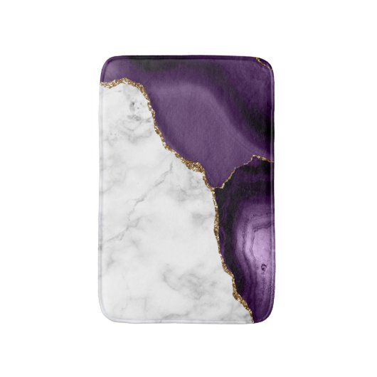 White marble Paars agate Gold Glitter Badmat (Voorkant Verticaal)