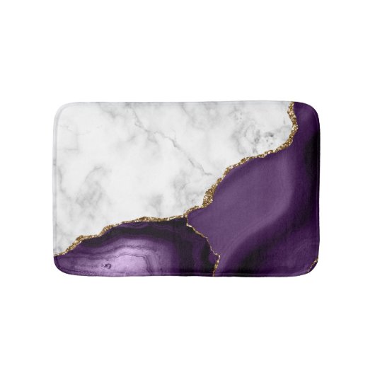 White marble Paars agate Gold Glitter Badmat (Voorkant)