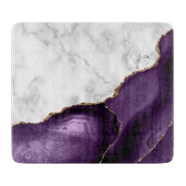 White marble Paars agate Gold Glitter Snijplank