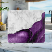 White Marble Paars Agate Silver Glitter Snijplank
