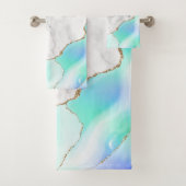 White marble Paars Green Blue Agate Gold Glitter Bad Handdoek (Insitu)