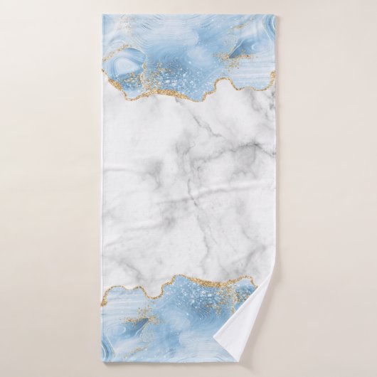 White Marble Pastel Blue Agate Gold Glitter Badhanddoek (Badhanddoek)