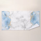 White Marble Pastel Blue Agate Gold Glitter Badhanddoek (Badhanddoek)