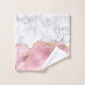 White marble Pastel Roze Agate Gold Glitter Bad Handdoek (Wasdoekje)