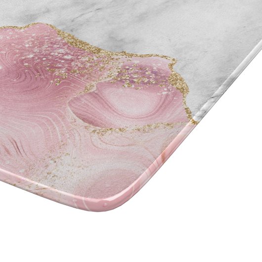 White marble Pastel Roze Agate Gold Glitter Snijplank (Hoek)