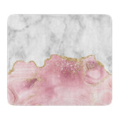 White marble Pastel Roze Agate Gold Glitter Snijplank (Voorkant)