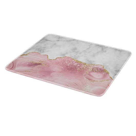 White marble Pastel Roze Agate Gold Glitter Snijplank (Hoek)