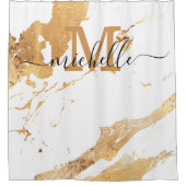 White marble Pattern Monogram Elegant Script Name Douchegordijn (Voorkant)