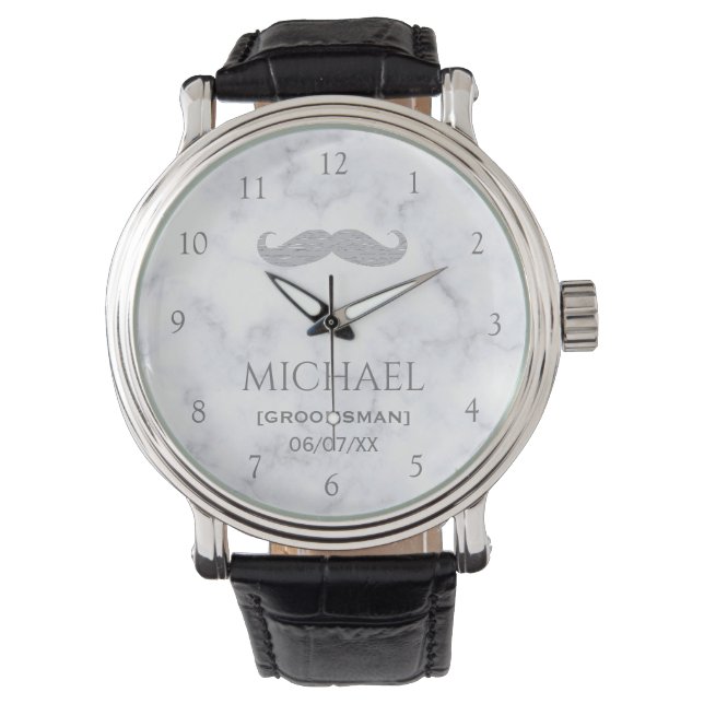 White Marble Personalised Groomsman  Horloge (Voorkant)