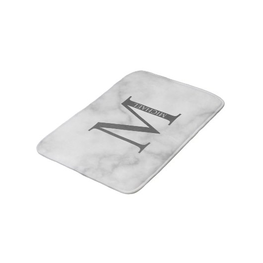 White Marble Persoonlijke Monogram en Naam Badmat (Gekanteld)