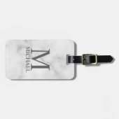White Marble Persoonlijke Monogram en Naam Bagagelabel (Voorkant horizontaal)