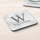 White Marble Persoonlijke Monogram en Naam Bier Onderzetter (Linkerzijde)