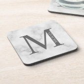 White Marble Persoonlijke Monogram en Naam Bier Onderzetter (Linkerzijde)