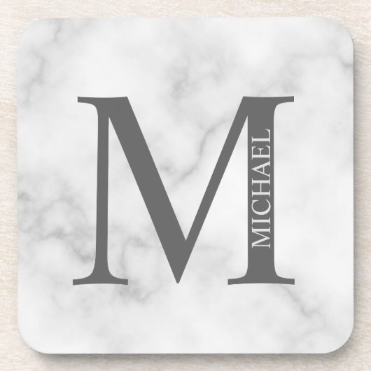 White Marble Persoonlijke Monogram en Naam Bier Onderzetter (Voorkant)
