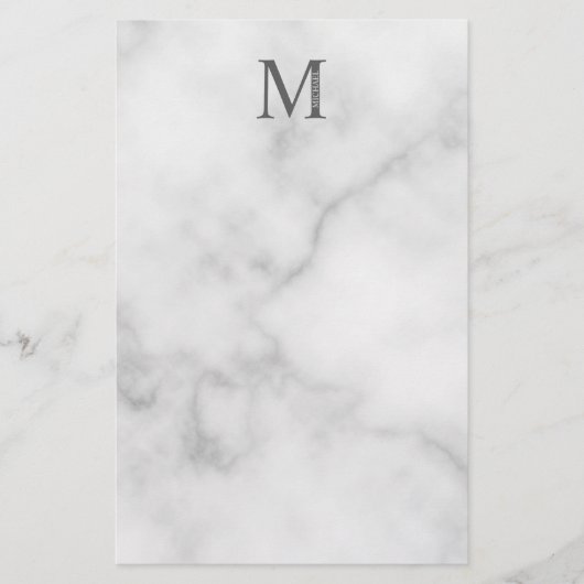 White Marble Persoonlijke Monogram en Naam Briefpapier (Voorkant)