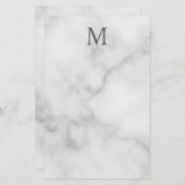 White Marble Persoonlijke Monogram en Naam Briefpapier (Voorkant / Achterkant)