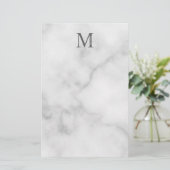 White Marble Persoonlijke Monogram en Naam Briefpapier (Staand voorkant)
