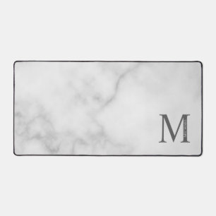 White Marble Persoonlijke Monogram en Naam Bureaumat