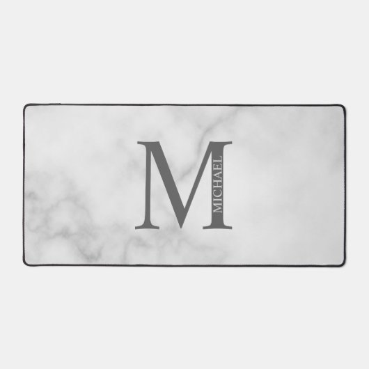 White Marble Persoonlijke Monogram en Naam Bureaumat (Voorkant)
