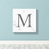 White Marble Persoonlijke Monogram en Naam Canvas Afdruk (Insitu (Houten vloer))