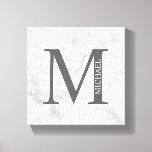 White Marble Persoonlijke Monogram en Naam Canvas Afdruk (Voorkant)