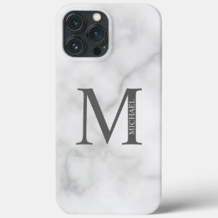 White Marble Persoonlijke Monogram en Naam Case-Mate iPhone Case