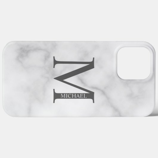 White Marble Persoonlijke Monogram en Naam Case-Mate iPhone Case (Achterkant (horizontaal))