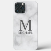 White Marble Persoonlijke Monogram en Naam Case-Mate iPhone Case (Achterkant)