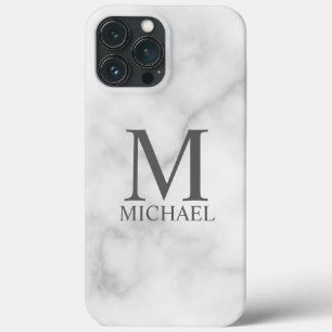 White Marble Persoonlijke Monogram en Naam Case-Mate iPhone Case