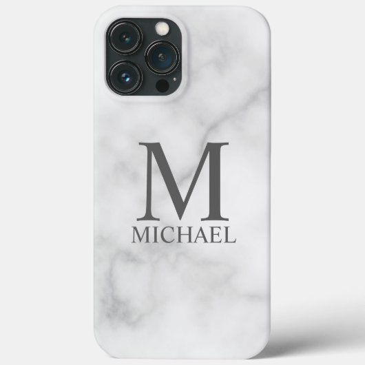 White Marble Persoonlijke Monogram en Naam Case-Mate iPhone Case (Achterkant)