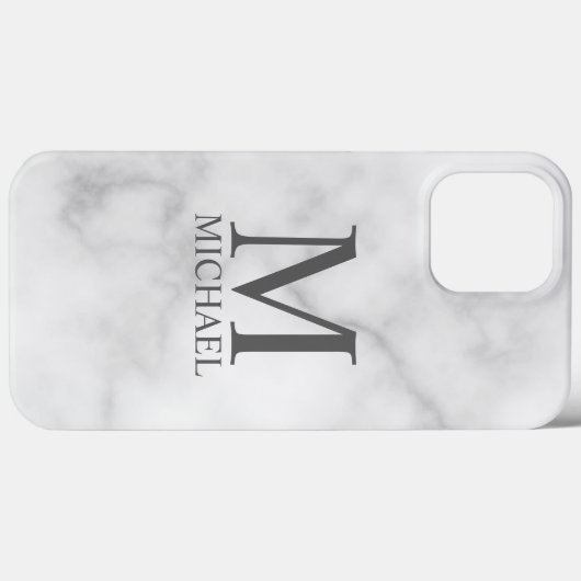 White Marble Persoonlijke Monogram en Naam Case-Mate iPhone Case (Achterkant (horizontaal))