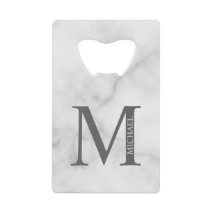 White Marble Persoonlijke Monogram en Naam Creditkaart Flessenopener