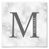 White Marble Persoonlijke Monogram en Naam Foto Afdruk (Voorkant)