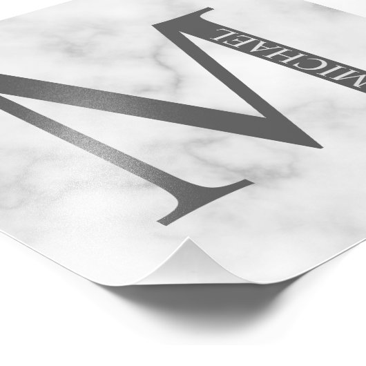 White Marble Persoonlijke Monogram en Naam Foto Afdruk (Hoek)