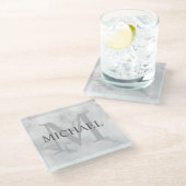 White Marble Persoonlijke Monogram en Naam Glazen Onderzetter (Schuin)
