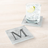 White Marble Persoonlijke Monogram en Naam Glazen Onderzetter (Schuin)