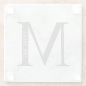White Marble Persoonlijke Monogram en Naam Glazen Onderzetter (Achterkant)