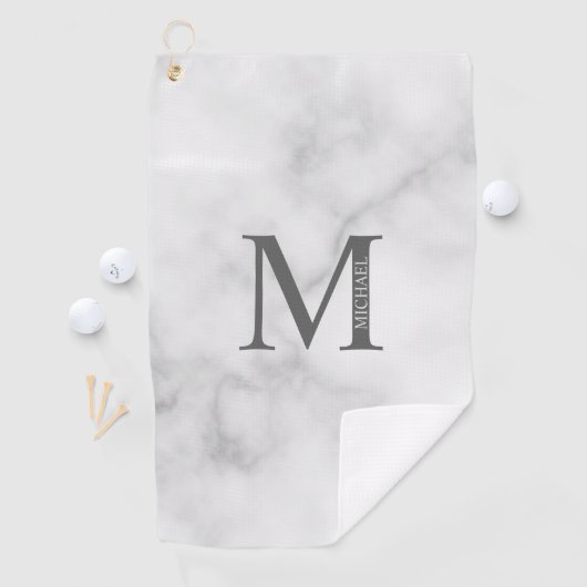 White Marble Persoonlijke Monogram en Naam Golfhanddoek (Insitu)