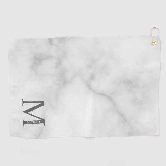 White Marble Persoonlijke Monogram en Naam Golfhanddoek (Horizontaal)