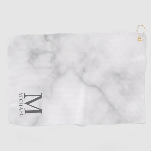 White Marble Persoonlijke Monogram en Naam Golfhanddoek (Horizontaal)