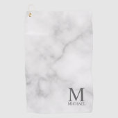 White Marble Persoonlijke Monogram en Naam Golfhanddoek (Voorkant)