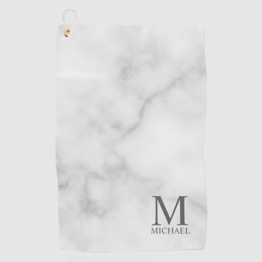 White Marble Persoonlijke Monogram en Naam Golfhanddoek (Voorkant)