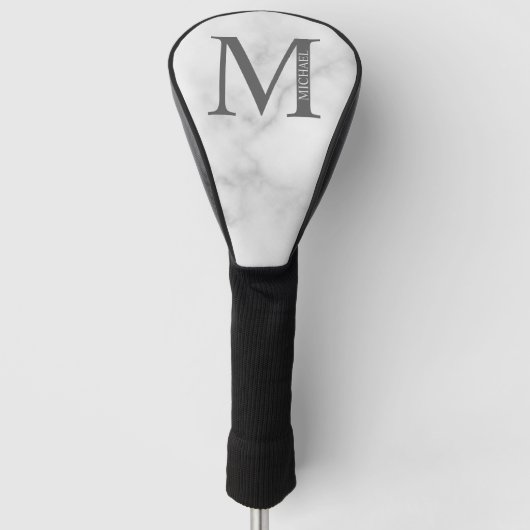 White Marble Persoonlijke Monogram en Naam Golfheadcover (Voorkant)