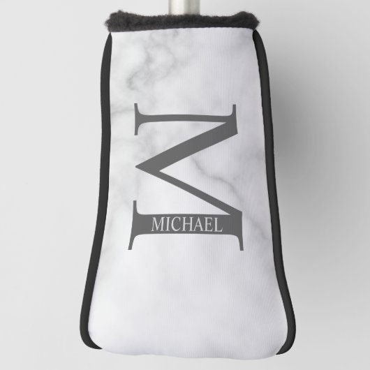 White Marble Persoonlijke Monogram en Naam Golfheadcover (Draai 90)